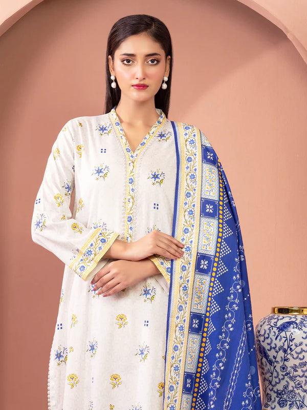 Unstitched White Printed Lawn 3 Piece