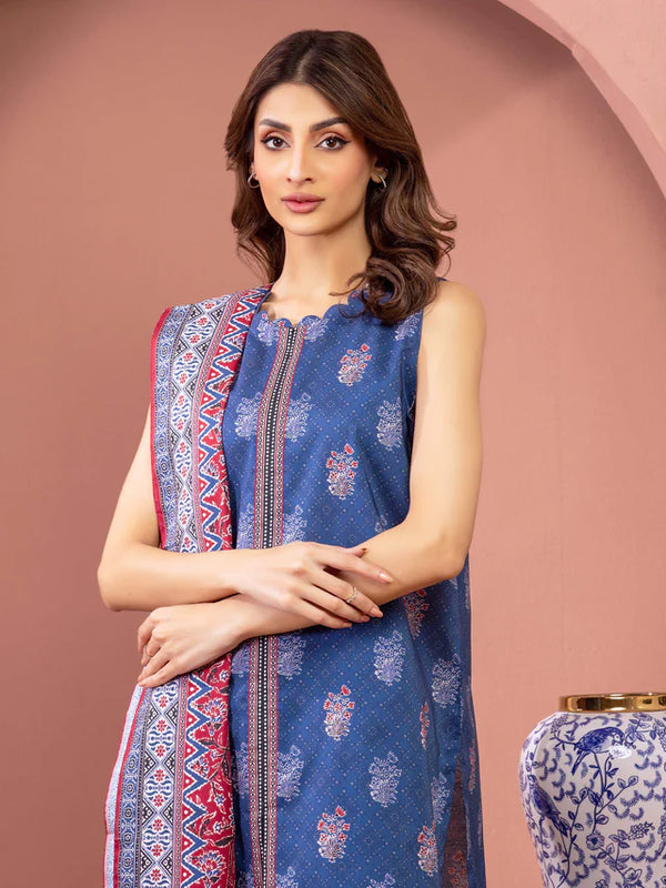 Unstitched Navy Blue Printed Lawn 3 Piece